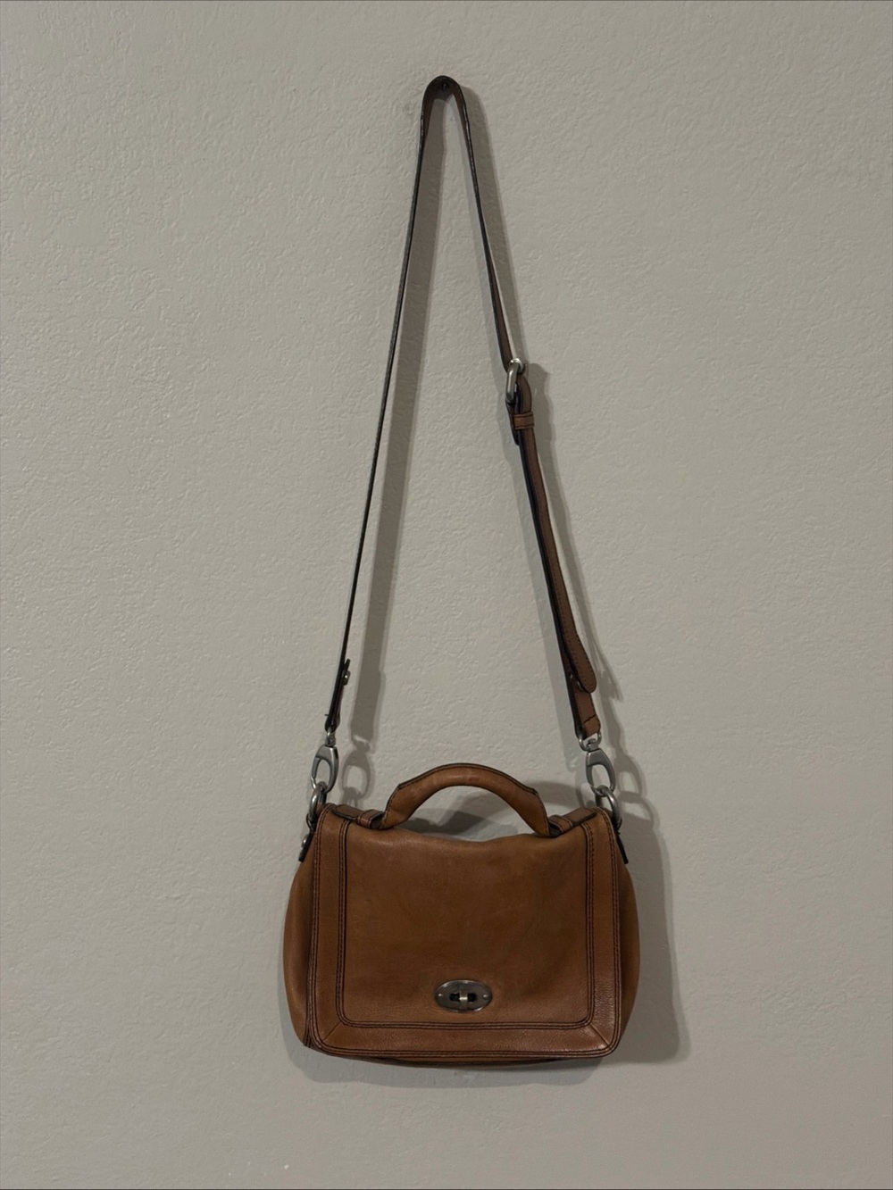 Vintage Fossil Leather Small Messenger Bag Crossbody Purse Brown